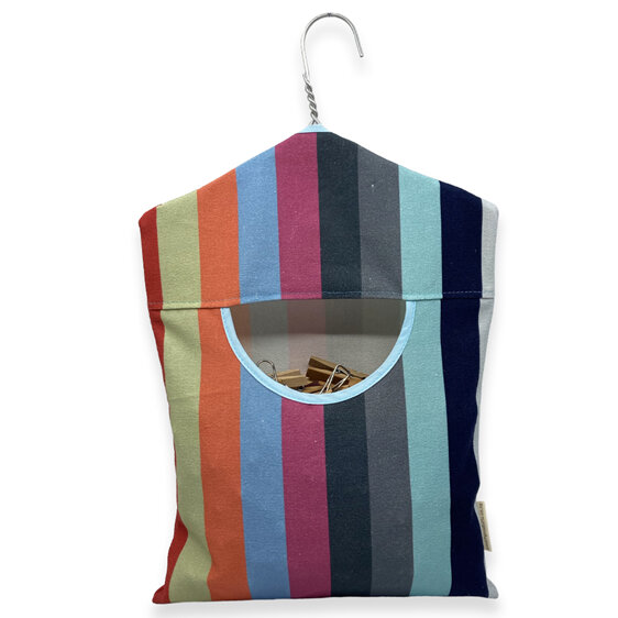 hanging peg pouch stripes with pale blue trim