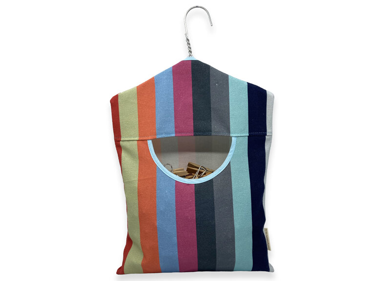 hanging peg pouch stripes with pale blue trim