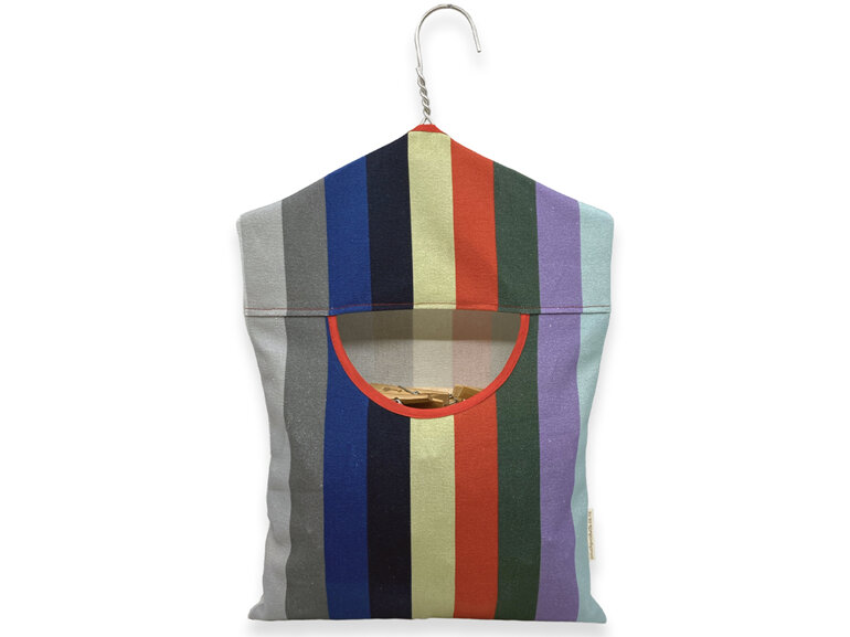 hanging peg pouch stripes with red trim