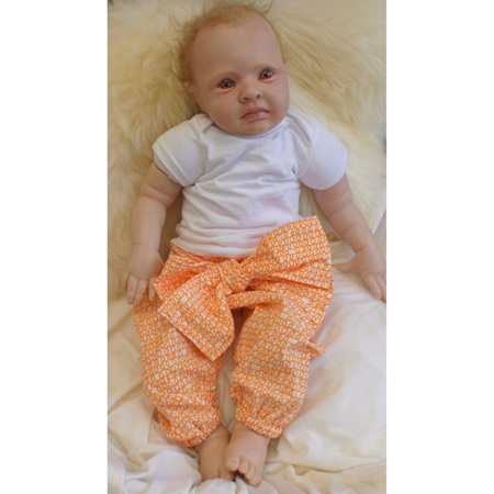 'Hannah' front-tie trousers, 'Scribble Orange' 100% Cotton (Summer Weight), 3-6 months