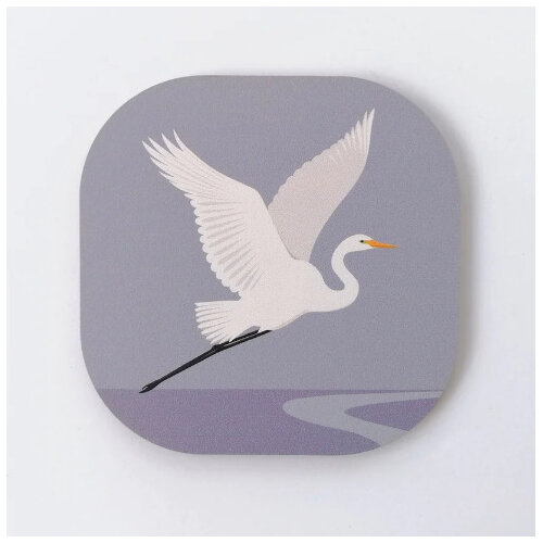 Hansby Design White Heron (Grey) Coaster