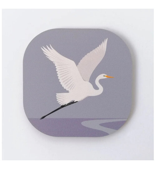Hansby Design White Heron (Grey) Coaster kotuku bird aotearoa nz