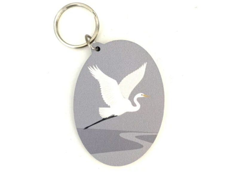 Hansby Design White Heron Keytag bird nz aotearoa