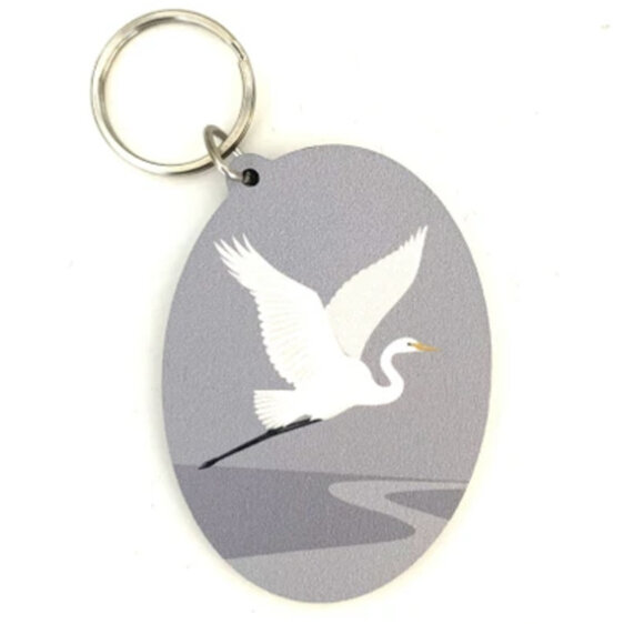 Hansby Design White Heron Keytag bird nz aotearoa