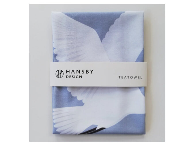 Hansby Design White Heron Tea Towel kitchen aotearoa bird