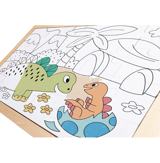 Hape Double Sided Colouring Activity Puzzle Dinosaurs 24 Pieces