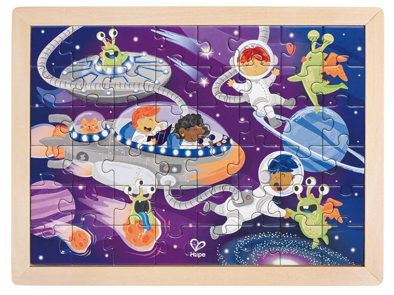 Hape Double Sided Colouring Activity Puzzle Space Friends 48 Pieces