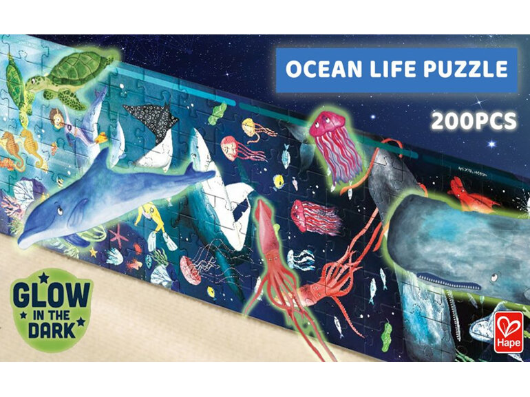 Hape Glow in the Dark Ocean Life 200 Piece Giant Puzzle kids