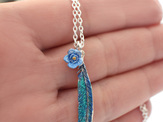 harmony necklace feather blue flower forget me not boho lilygriffin pendant