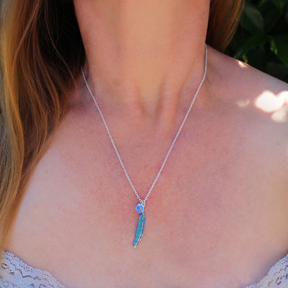harmony necklace feather blue flower forget me not nature lily griffin jewellery