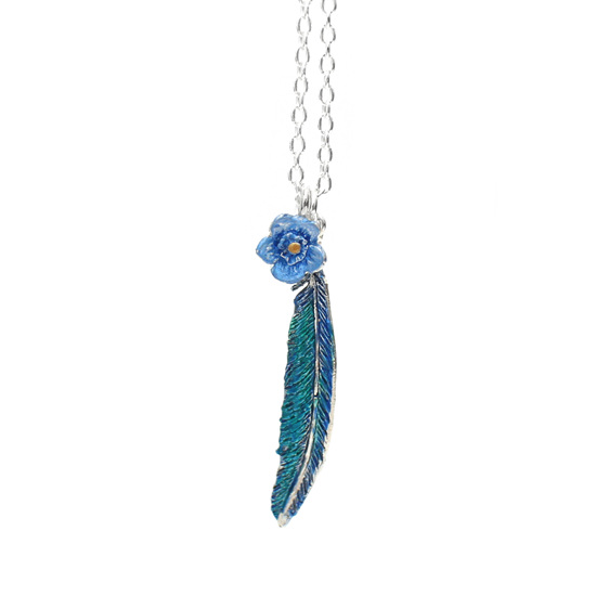 harmony necklace feather blue flower lilygriffin jewellery nz sterling silver