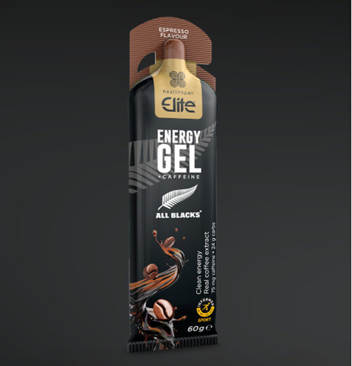 Healthspan all blacks espresso caffiene elecrolyte  energy gel