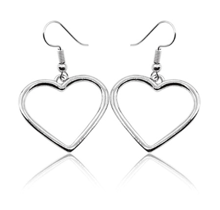 Heart Dangle Earrings - Silver