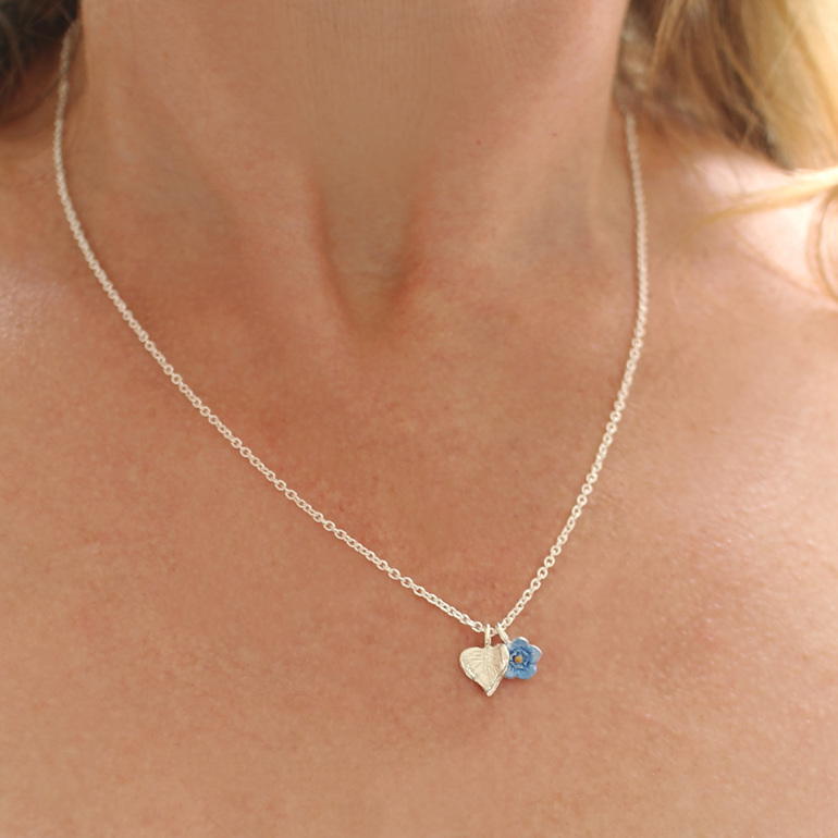 heart forget me not flower blue sterling silver necklace lily griffin nz made