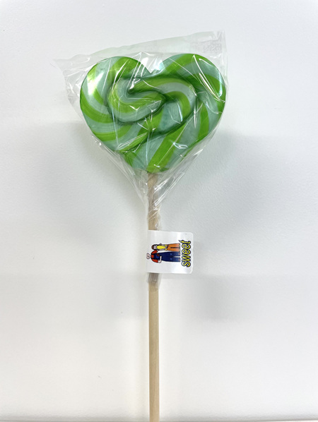 HEART POP, GREEN AND BLUE STRIPES , BLACKCURRANT FLAVOUR, 8cm.