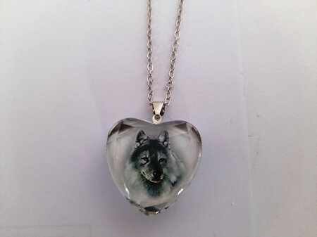 Heart Shape Wolf Pendant With Silver Chain