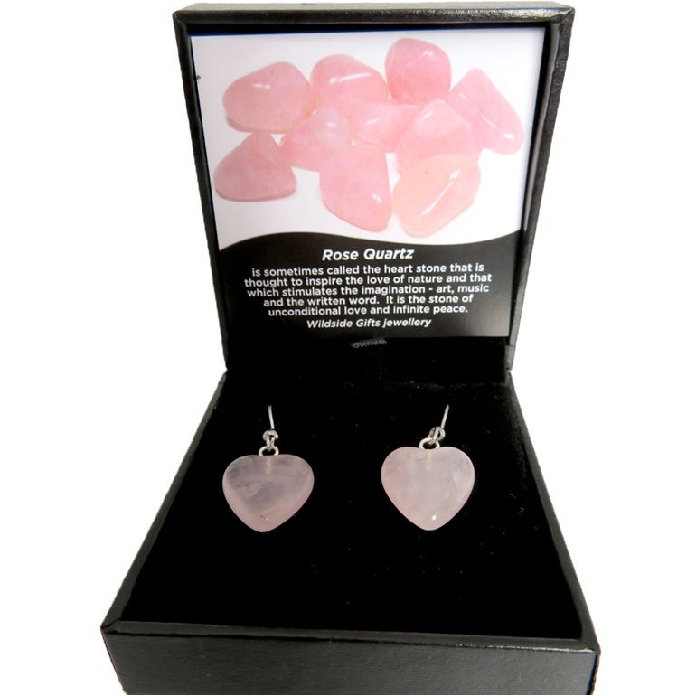 Heart shaped rose quartz earrings