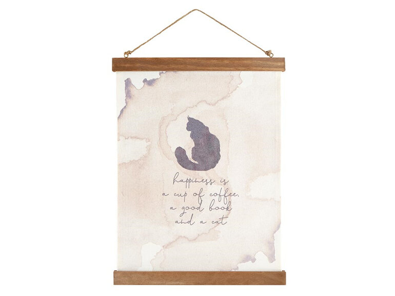 Heartfelt Framed Canvas Banner - Cat happiness is a cup of coffee a good book