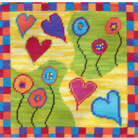 Hearts and Flowers Needlepoint Cushion Kit by Mary Self