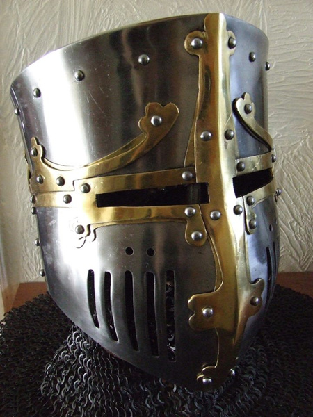 Helmet 12 - 13th Century 'Westminster' Pot Helm with Brass Decoration