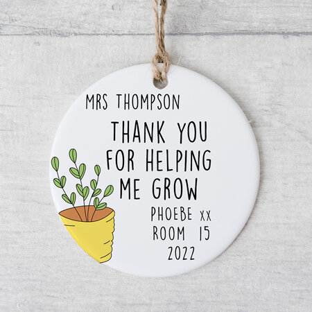 Help Me Grow  Teacher's Personalised Ceramic Christmas Ornament