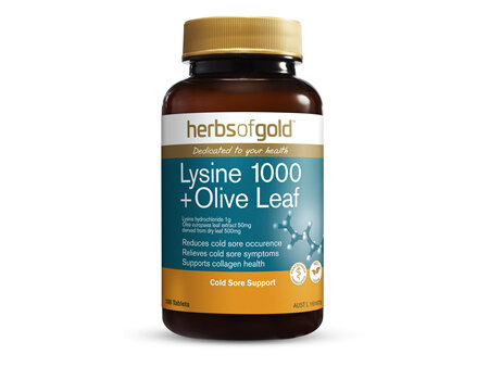 Herbs Of Gold Lysine 1000 + Olive Leaf 100 Tablets