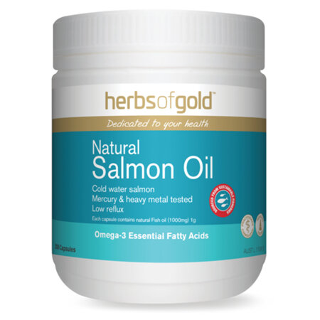 HERBS OF GOLD NATURAL SALMON OIL 200 CAPSULES LOW REFLUX