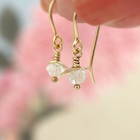Herkimer diamond quartz April birthstone 9k gold earrings lilygriffin nz jewelry