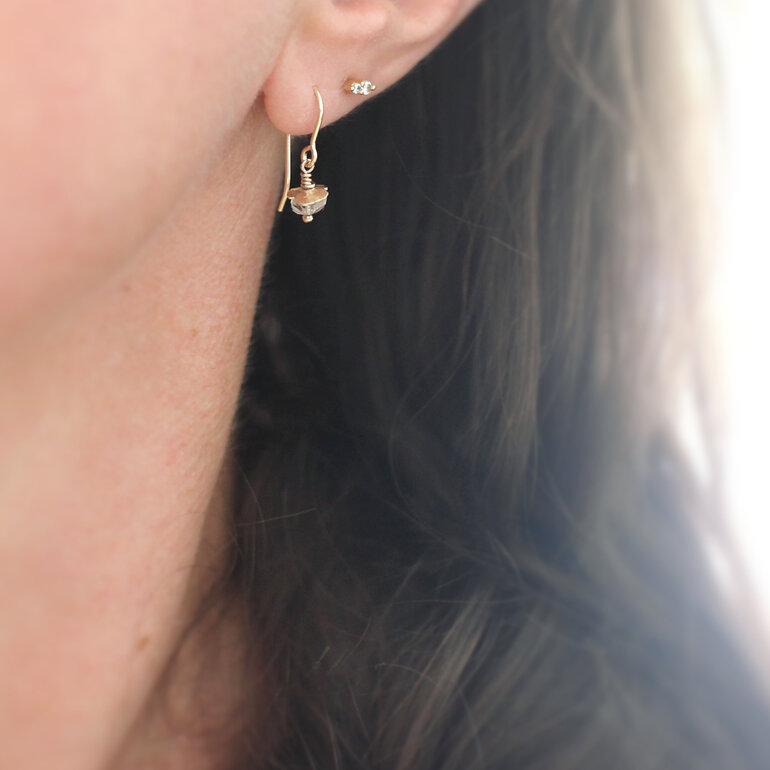 Herkimer diamond quartz April birthstone gemstone gold earrings lilygriffin nz