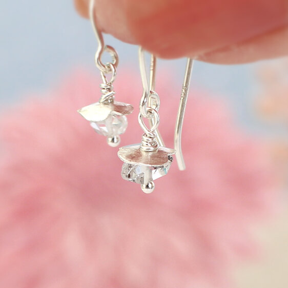 Herkimer diamond quartz April birthstone gemstone silver earrings lilygriffin nz
