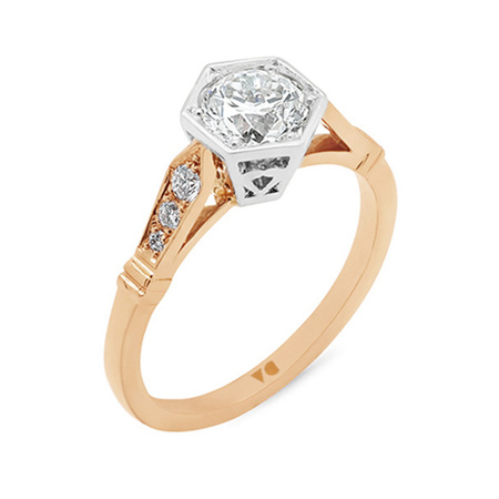 Hexagonal Setting and Deco Shoulder Diamond Solitaire Ring