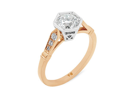 Hexagonal Setting and Deco Shoulder Diamond Solitaire Ring