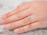 Hexagonal setting, deco shoulders, diamond solitaire in 18ct rose gold and plat