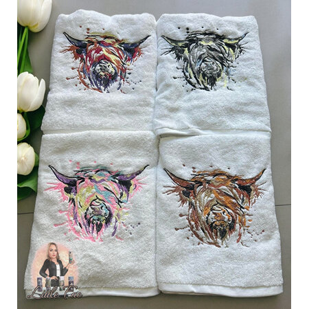 Highland cow embroidered towels