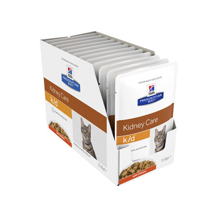 Hill's Prescription Diet k/d Kidney Care Chicken Cat food pouches, 85g, 12 Pack