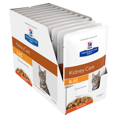 Hill's Prescription Diet k/d Kidney Care Chicken Cat food pouches, 85g, 12 Pack