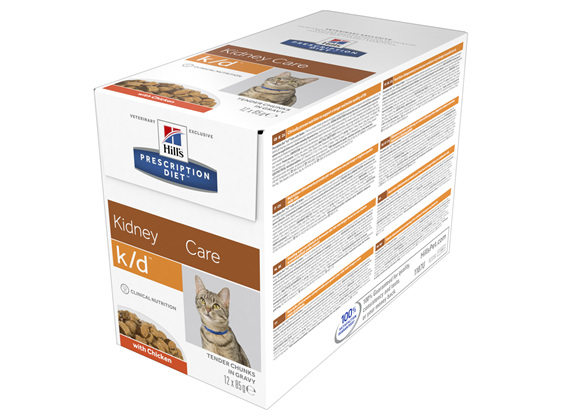 Hill's Prescription Diet k/d Kidney Care Chicken Cat food pouches, 85g, 12 Pack