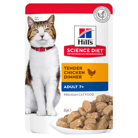 Hill's Science Diet Adult 7+ Chicken Wet Cat Food Pouches, 85g, 12 Pack