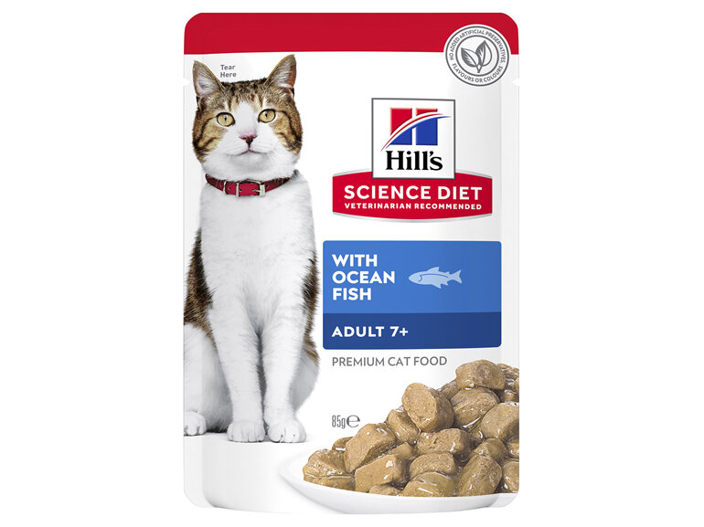 Hill's Science Diet Adult 7+ Ocean Fish Wet Cat Food Pouches, 85g, 12 Pack