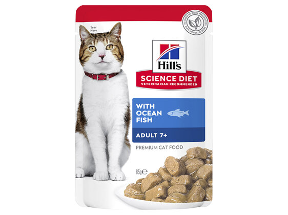 Hill's Science Diet Adult 7+ Ocean Fish Wet Cat Food Pouches, 85g, 12 Pack