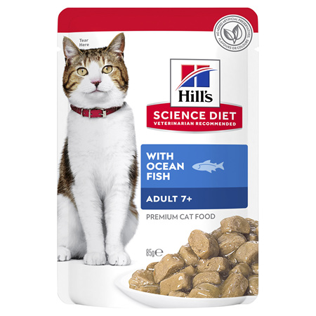 Hill's Science Diet Adult 7+ Ocean Fish Wet Cat Food Pouches, 85g, 12 Pack