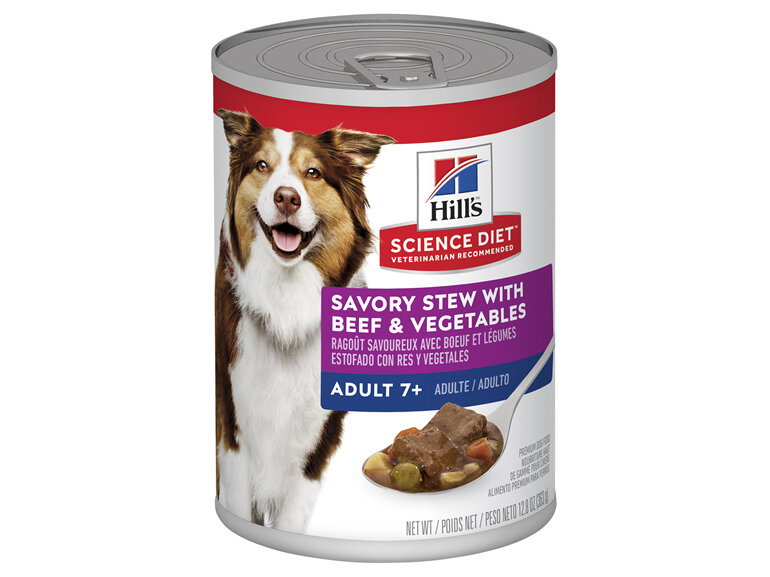 Hill's Science Diet Adult 7+ Savory Stew Beef & Vegetables Canned Dog Food, 363g, 12 pack