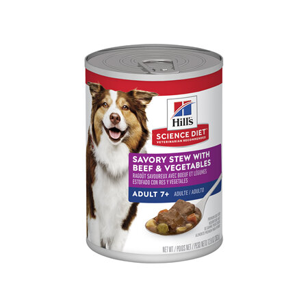 Hill's Science Diet Adult 7+ Savory Stew Beef & Vegetables Canned Dog Food, 363g, 12 pack