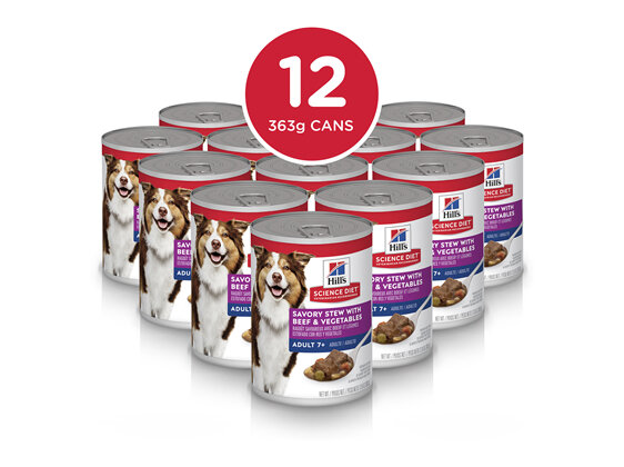 Hill's Science Diet Adult 7+ Savory Stew Beef & Vegetables Canned Dog Food, 363g, 12 pack