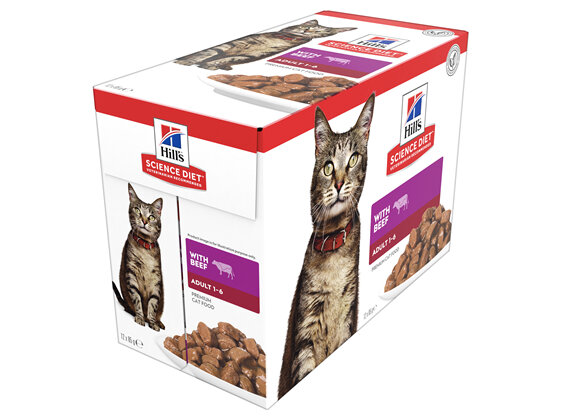 Hill's Science Diet Adult Beef Wet Cat Food Pouches, 85g, 12 Pack