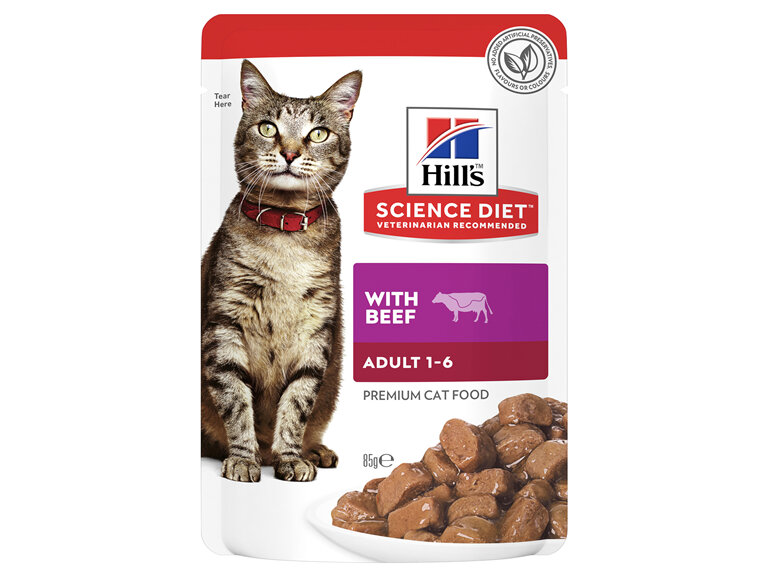 Hill's Science Diet Adult Beef Wet Cat Food Pouches, 85g, 12 Pack