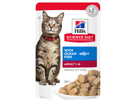 Hill's Science Diet Adult Ocean Fish Wet Cat Food Pouches, 85g, 12 Pack