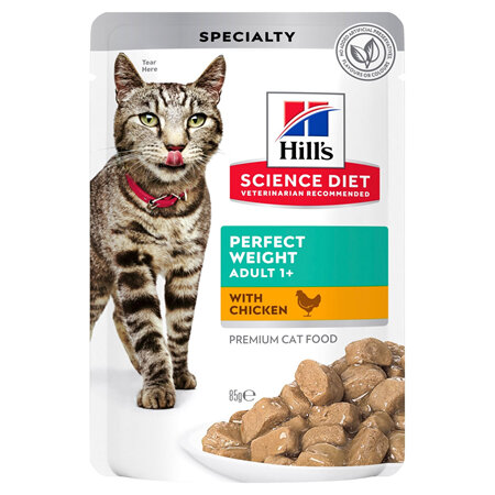 Hill's Science Diet Adult Perfect Weight Chicken Wet Cat Food Pouches, 85g, 12 Pack