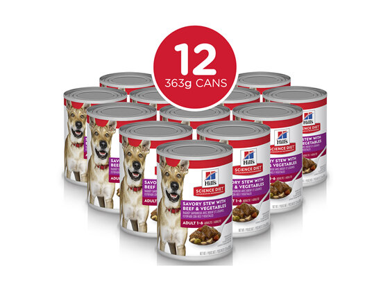 Hill's Science Diet Adult Savory Stew Beef & Vegetables Canned Dog Food, 363g, 12 pack