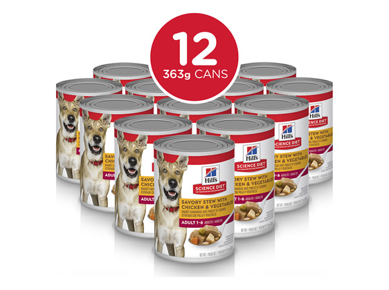 Hills Science Diet Adult Savory Stew Chicken & Vegetables Canned Dog Food, 363g, 12 pack